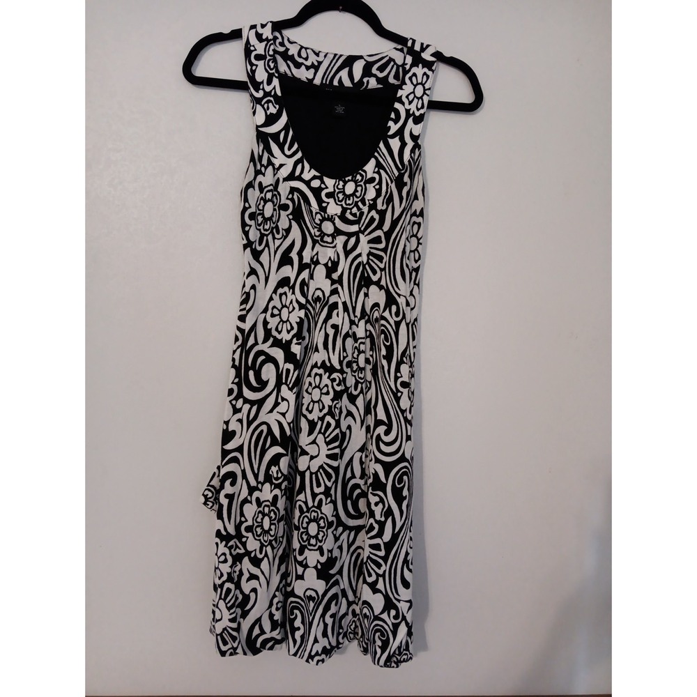 International Concepts Dress Sleeveless pockets Black White‎ Floral lined L 36